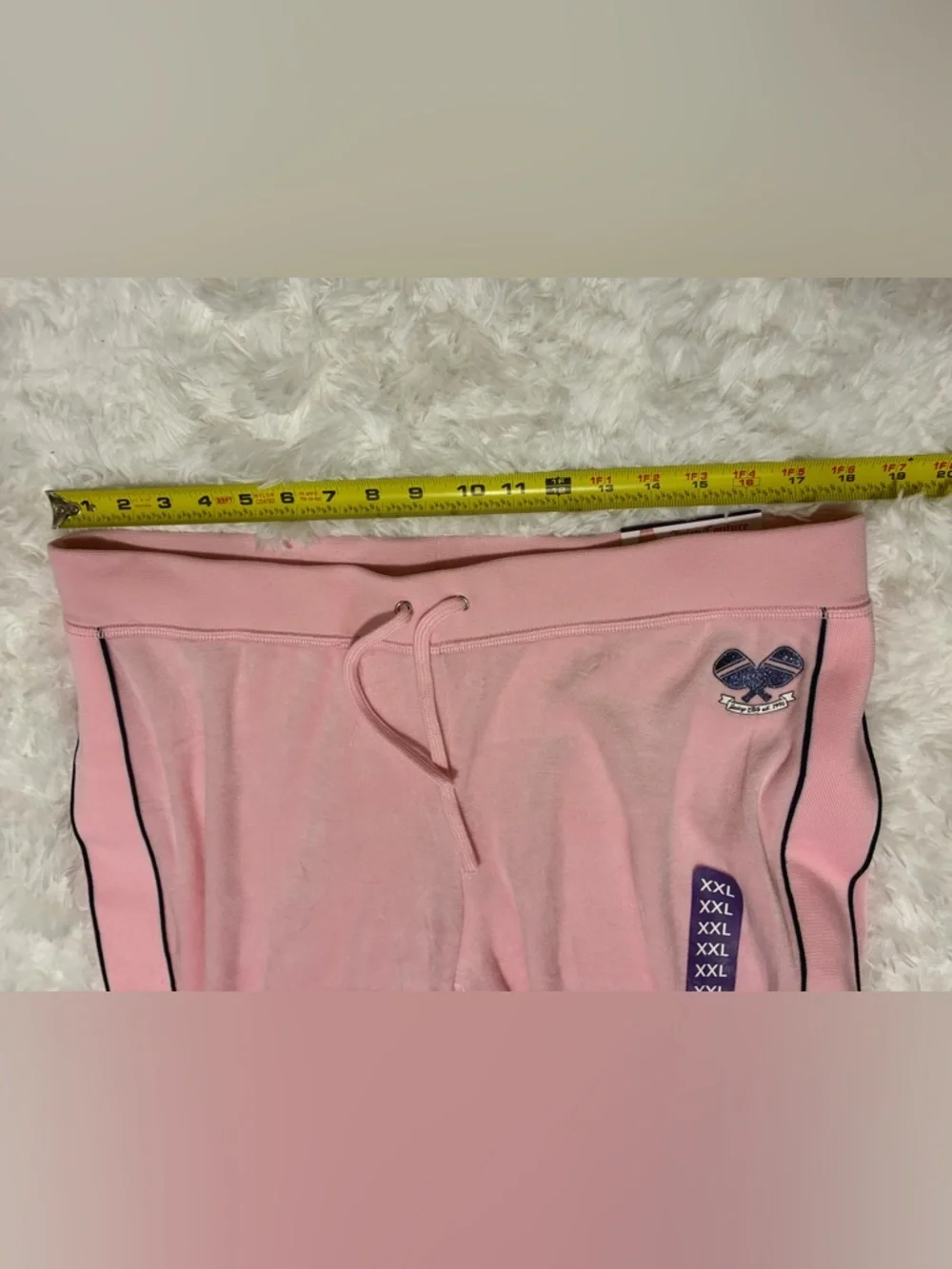 Juicy Couture Pink Velour Wide-Leg Track Pants with Blue Side Stripes - Picture 6 of 11